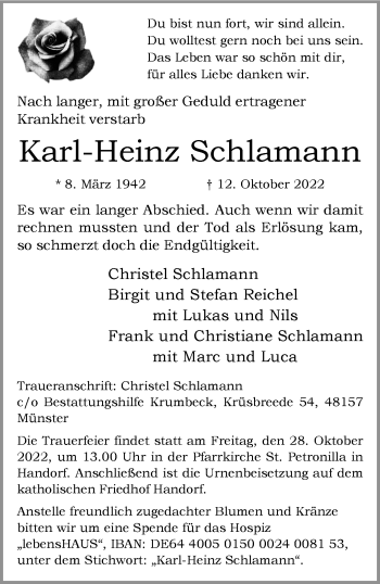 Anzeige von Karl-Heinz Schlamann 