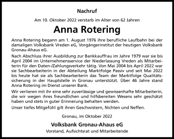 Anzeige von Anna Rotering 