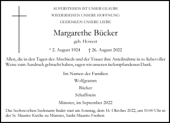 Anzeige von Margarethe Bücker 