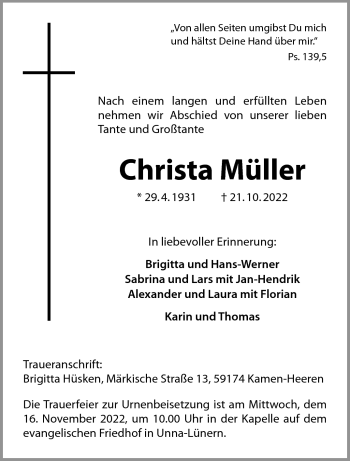 Anzeige von Christa Müller 