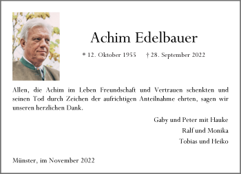 Anzeige von Achim Edelbauer 