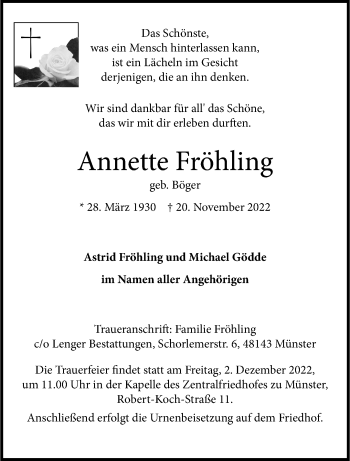 Anzeige von Annette Fröhling 