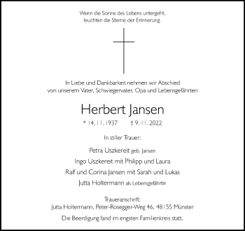 Anzeige von Herbert Jansen 