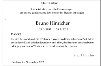 Anzeige von Bruno Hinricher 