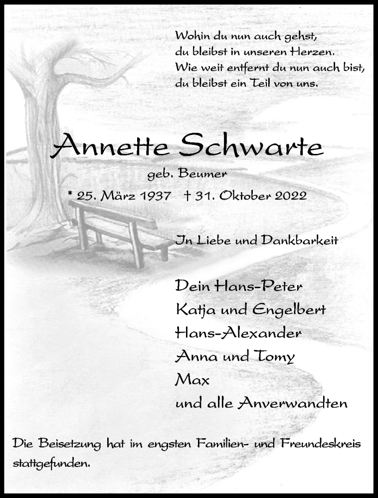 Traueranzeigen Von Annette Schwarte Trauerms