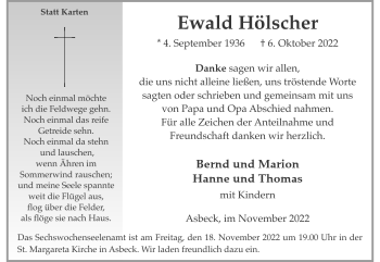 Anzeige von Ewald Hölscher 