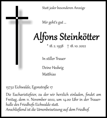 Anzeige von Alfons Steinkötter 