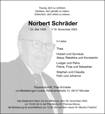 Anzeige von Norbert Schräder 