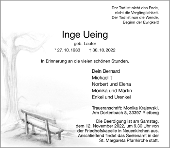 Anzeige von Inge Ueing 