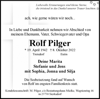 Anzeige von Rolf Pilger 