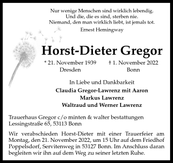 Anzeige von Horst-Dieter Gregor 