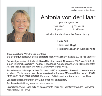 Anzeige von Antonia von der Haar 