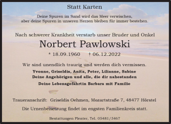 Anzeige von Norbert Pawlowski 