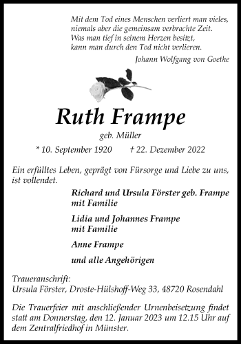 Anzeige von Ruth Frampe 