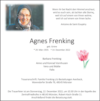 Anzeige von Agnes Frenking 