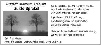 Anzeige von Guido Sprakel 