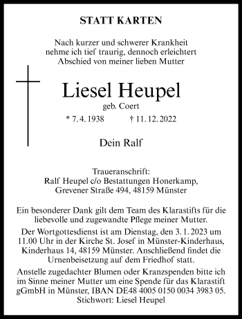 Anzeige von Liesel Heupel 