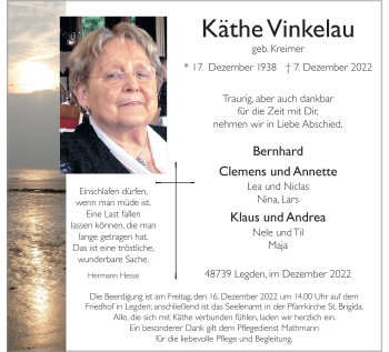 Anzeige von Käthe Vinkelau 