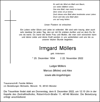 Anzeige von Irmgard Möllers 