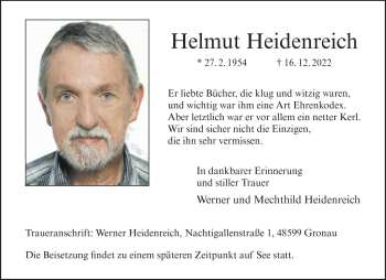 Anzeige von Helmut Heidenreich 