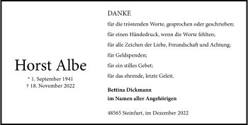 Anzeige von Horst Albe 