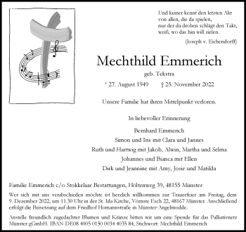 Anzeige von Mechthild Emmerich 