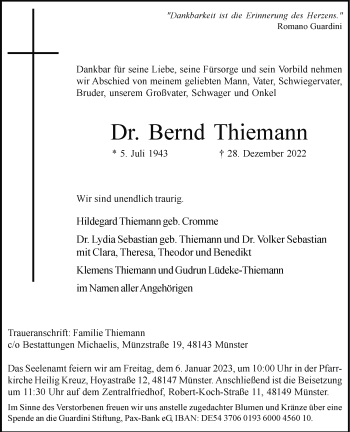 Anzeige von Bernd Thiemann 