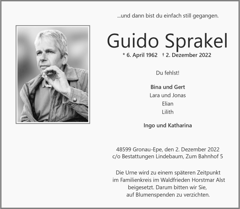  Traueranzeige für Guido Sprakel vom 07.12.2022 aus 