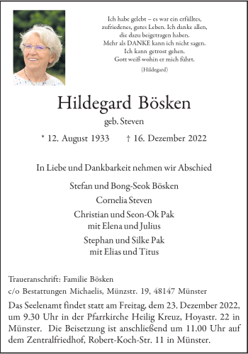 Anzeige von Hildegard Bösken 