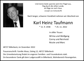 Anzeige von Karl Heinz Taufmann 