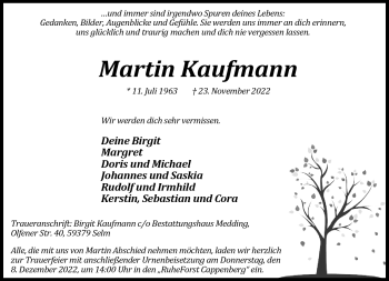 Anzeige von Martin Kaufmann 