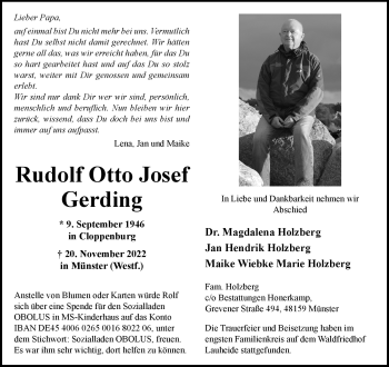 Anzeige von Rudolf Otto Josef Gerding 