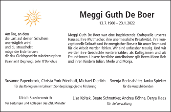 Anzeige von Meggi Guth De Boer 