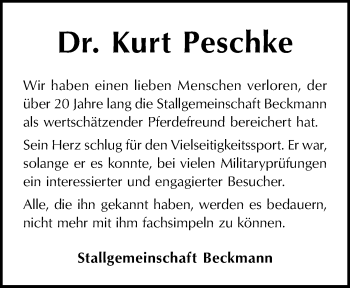 Anzeige von Kurt Peschke 