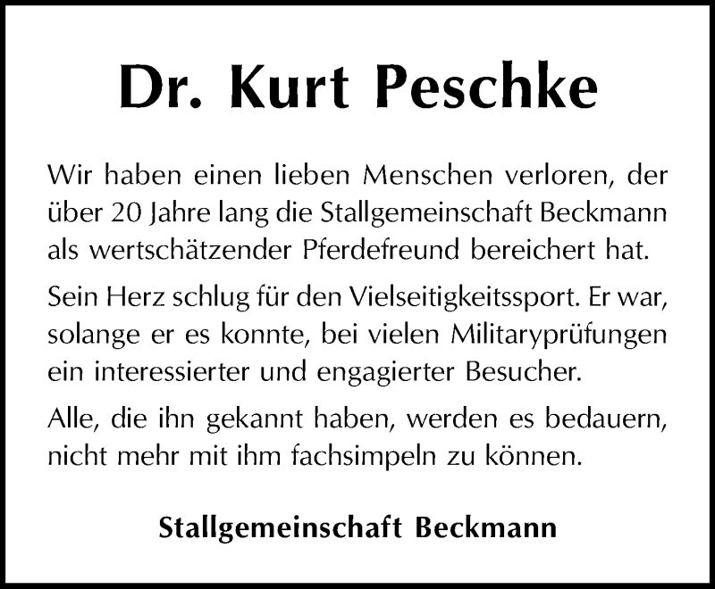  Traueranzeige für Kurt Peschke vom 14.02.2022 aus 