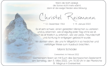 Anzeige von Christel Reismann 