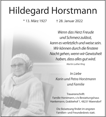 Anzeige von Hildegard Horstmann 