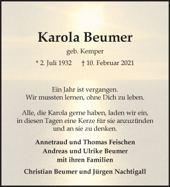 Anzeige von Karola Beumer 