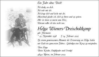 Anzeige von Helga Wieners-Dreischoltkamp 