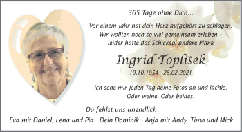 Anzeige von Ingrid Toplisek 