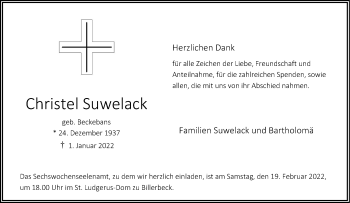 Anzeige von Christel Suwelack 