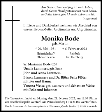 Anzeige von Monika Bode 