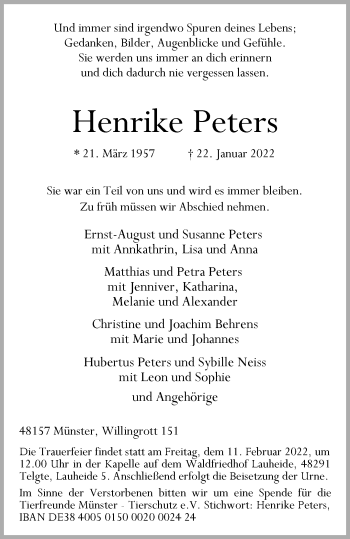 Anzeige von Henrike Peters 