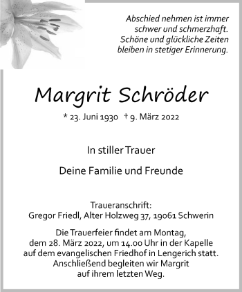 Anzeige von Margrit Schröder 