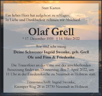 Anzeige von Olaf Grell 