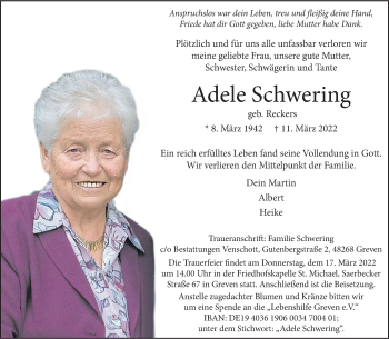 Anzeige von Adele Schwering 