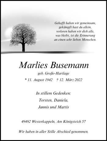 Anzeige von Marlies Busemann 