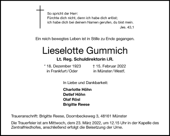 Anzeige von Lieselotte Gummich 