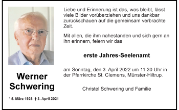 Anzeige von Werner Schwering 