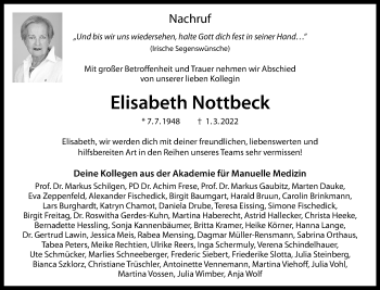 Anzeige von Elisabeth Nottbeck 